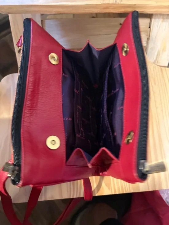 Anuschka Leather Floral Painted Red Crossbody Bag - Picture 6 of 10